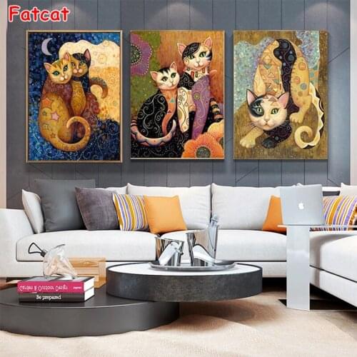 Diamond Embroidery Abstract animal art cat Full Square round Diamond Mosaic Rhinestones Art Painting Wall Decor 3pcs PP2424