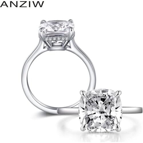 ANZIW 925 Sterling Silver Rings Women Wedding Engagement Big Cushion Cut Halo Ring for Women 925 para mujer anello di donne