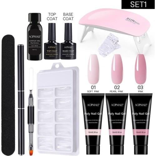 AOPMALL® 3 Color Poly Nail Gel Set 11Pcs Manicure Starter Nail Extension Kit with UV/LED Lamp Acrylic Gel Polish Nail Art