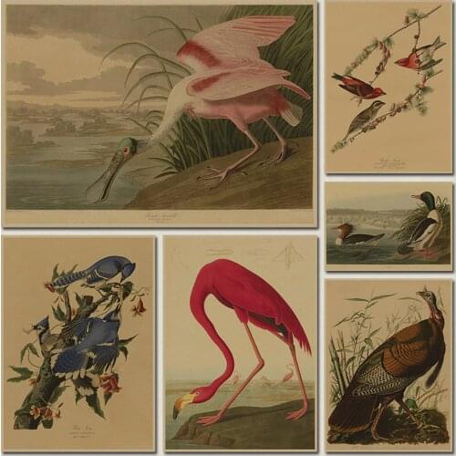 Audubon Handpainted Flowers and Birds Vintage Kraft Paper Movie Poster Home Decoration Garage Wall Decor Art Retro Prints