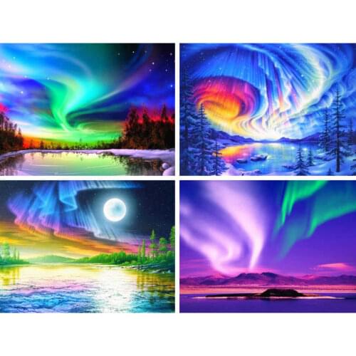 AZQSD Diamond Painting 5d Aurora Cross Stitch Rhinestones Diamond Embroidery Scenery Needlework Handmade Home Decor Wall Art