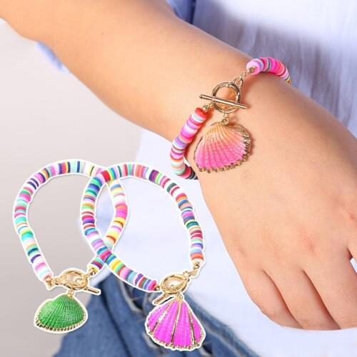 Bohemia Soft Pottery Bracelet Handmade Soft Clay Elastic Rope Summer Beach Women Girls Colored Shell Bracelets Accessories