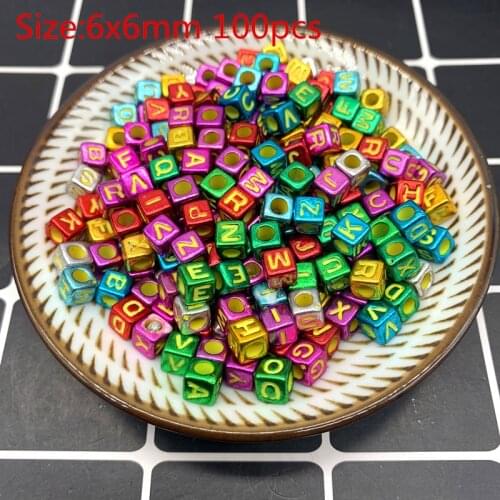 100pcs 6x6mm Mixed Letter Acrylic Beads Round Flat Alphabet Digital Cube Loose Spacer Beads For Jewelry Making Bracelet #16