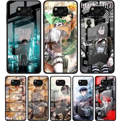 Anime Attack On Titan for Xiaomi Poco X3 NFC F3 M2 F3 F2 X2 X3 Pro Redmi Note 8 9 10 Pro 8T 9T 9S Tempered Glass Phone Case