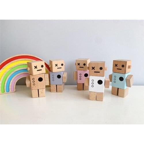Ins decorations Nordic style childrens room wooden decoration rotatable robot wooden toys