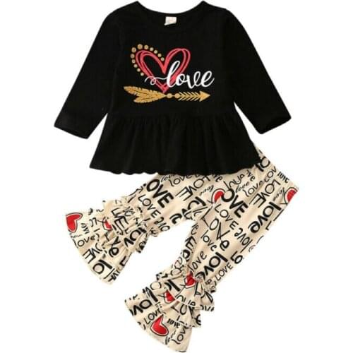 1-5Y Kids Baby Girls Clothes Love Letter Print Long Sleeve Tops+ Pants Trousers 2pcs Valentine Outfit