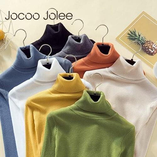 Jocoo Jolee Elegant Solid Turtleneck Sweater Korean Style Harajuku Long Sleeve Knitting Pullover Casual Slim Tops Womens Jumper