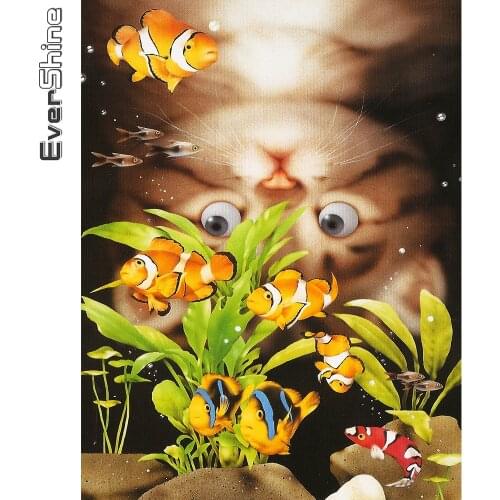 Evershine New Arrival Diamond Painting Cat Diamond Embroidery Fish Animals Rhinestone Kit Cross Stitch Cartoon Childrens Gifts