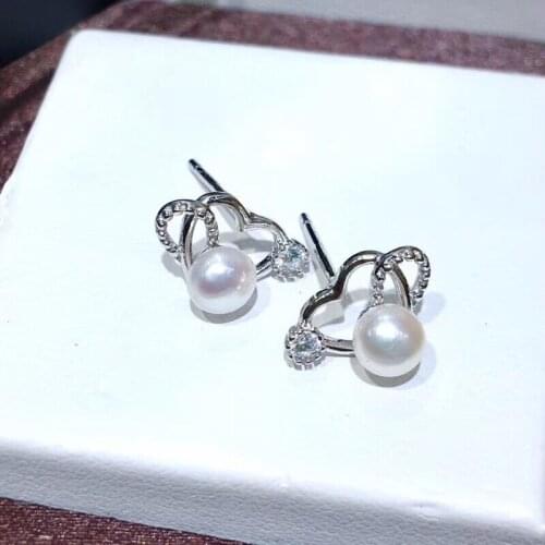 2 HEARTS 925 Silver Earrings Findings Component Classical Jewelry Parts Fittings Girls Female Accessories for Pearls Stones