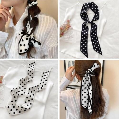 Dot Print Head Scarf Women Headband For Hair Tie Satin Silk Handkerchief Ladies Ribbon Kerchief For Girls Accessories Bandana