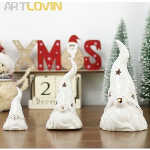 Nordic White Christrmas Decor Santa Claus Ceramic Figurines For Home Decoration Hollow Porcelain Desk Night Ornament New Arrival