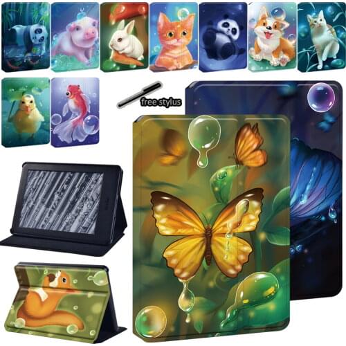 For Amazon Kindle 8th 10th Paperwhite 1/2/3/4 Animal Series Print Pattern PU Leather Tablet Stand Cover Case+Free Stylus