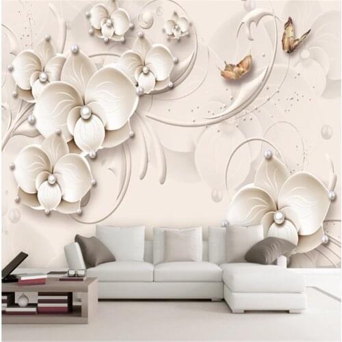 Milofi custom large non-woven wallpaper mural modern minimalist three-dimensional jewelry flower TV background wall