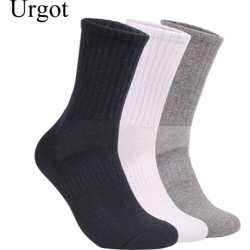 Urgot 5 Pairs Mens Cotton Sports Socks Towel Bottom Solid Color Thicked Terry Sock Long Tube Deodorant Basket Ball Socks Meias