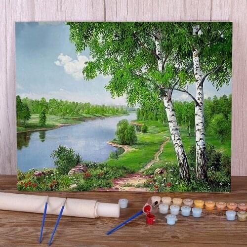 Landscape Tree Paint By Numbers Package Oil Paints 50*70 Picture By Numbers Photo New Design Crafts Adults Handicraft