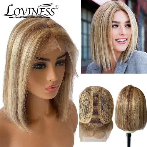 Highlight Bob Wig 180 Density 13x4x1 Lace Front Human Hair Wigs Remy Brazilian Pre Plucked Natural Hairline Short Bob Wigs
