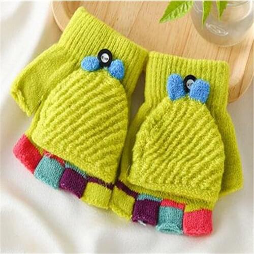 Imitation cashmere knitting warm winter children flip half gloves lovely half fingerless students write gloves ST-056
