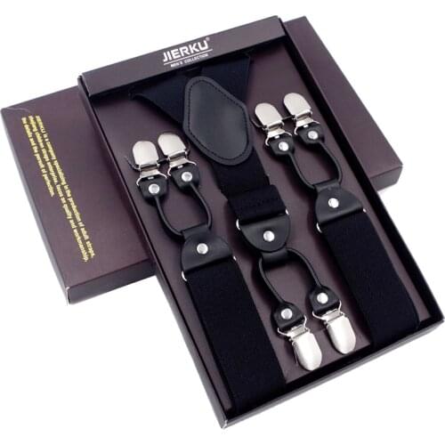 Mans Suspenders Black Leather Braces Vintage Casual 6Clips Suspensorio Tirantes Trousers Strap Father/Husbands Gift 3.5*120cm