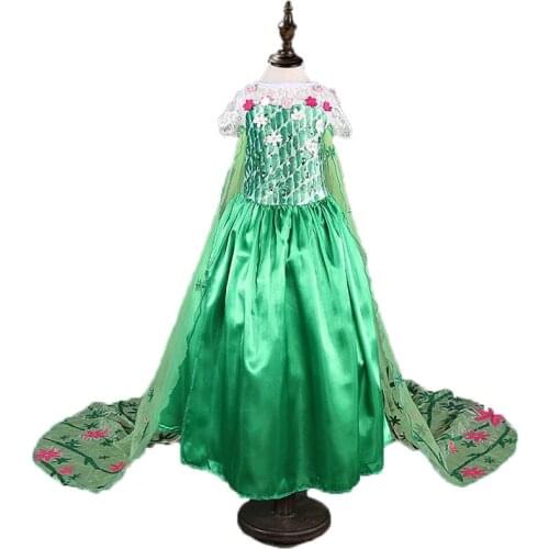 Elsa Dress Girl Princess Dress Cosplay Costume Snow Queen Dresses Baby Kids Clothes Fantasia Vestidos Green Fro Children