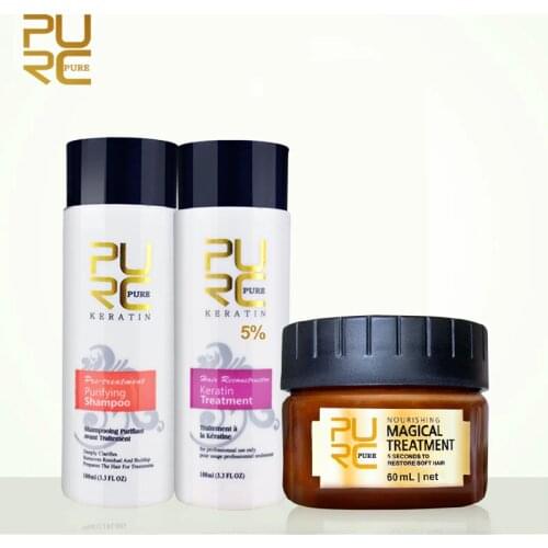 PURC Straightening hair and Repair damage hair products Brazilian keratin treatment with smooth hair mask Set