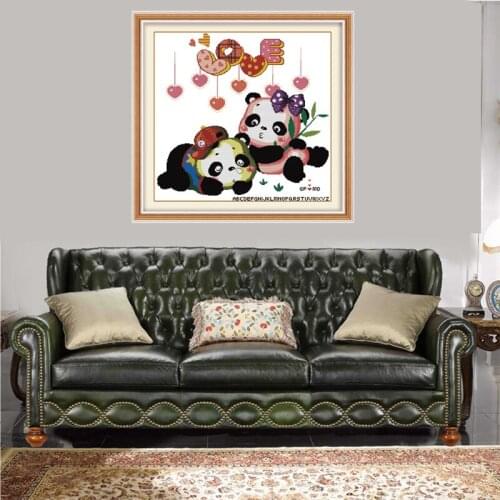 Romantic Story Panda Lovers China kids Gifts Decorations Cross Stitch Needlework DIY 11CT Printing Cross Stitch Embroidery Kits