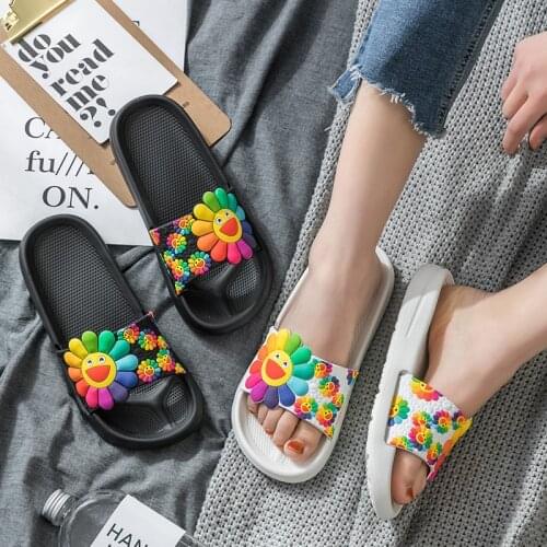 Summer Women Slippers Beach Slide Sandals Cute Flowers Sunflower Non-Slip Soft Sole Men Ladies Couple Home Outdoor Shoes