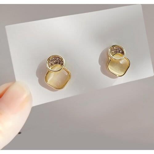 Korean Girl Earrings Fashion New Temperament 2021 New Crystal Net Red Wild Temperament Small Earrings Womens Clothing Bangtan