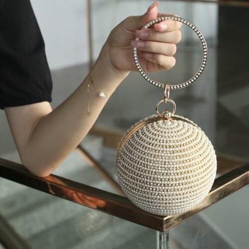 Wedding Clutch Round Pearl Evening Bag Luxury Handbags Women Bags Designer Party Purse with Rhinestone Crossbody Bags ZD2121