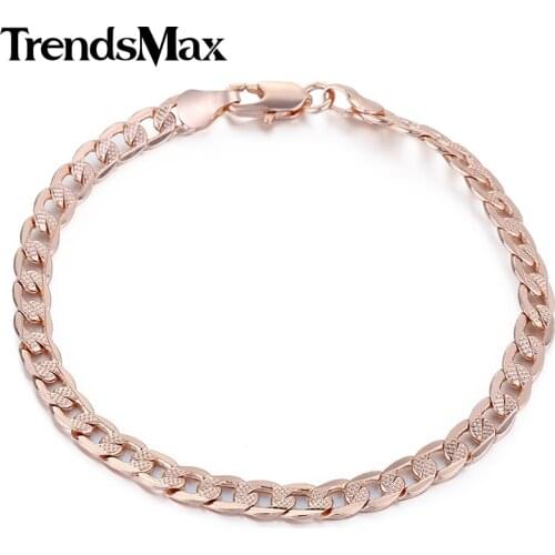 Trendsmax 5mm Curb Bracelets For Women Mens 585 Rose Gold Bracelet Wholesale Dropship Jewelry GB251