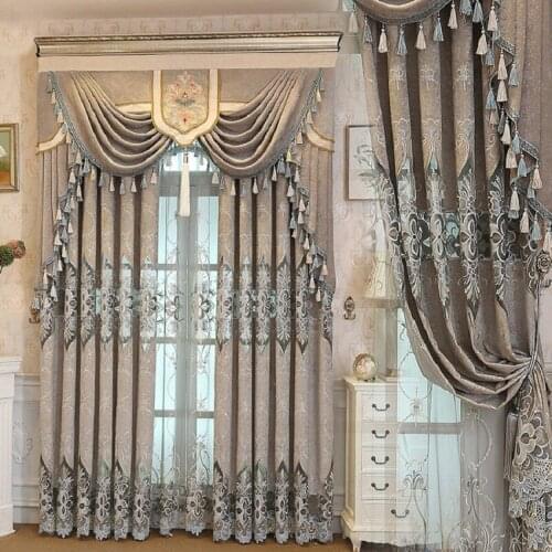 Keshi Factory Curtains for Living Room Bedroom Chenille Curtain Shading Embroidered Curtain Cloth Wholesale Spot