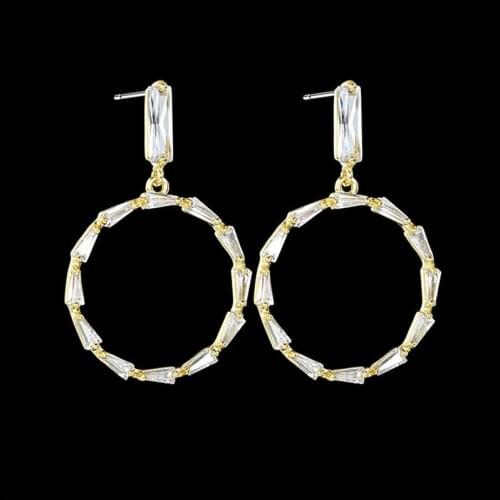 16K Earrings Round 3A Zircon Earrings For Women 2021 Trends Copper S925 Silver Needle European American Plated Real Gold Jewelry