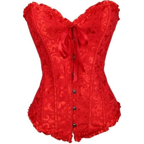 WYS.JL 2021 New Sexy Retro Corset Top Womens Red Black White Gothic Style Lace Bow Corset