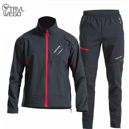 TRVLWEGO Cycling Set Winter Thermal Fleece Sportswear Windproof Jacket Trousers Outdoor Sport Suit Unisex Man Woman Clothing Set
