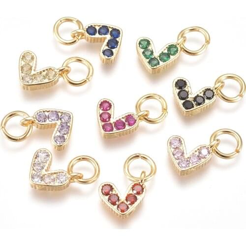 20Pcs Heart Brass Micro Pave Cubic Zirconia Charms with Jump Ring for Jewelry Making DIY Earrings Necklace Accessories