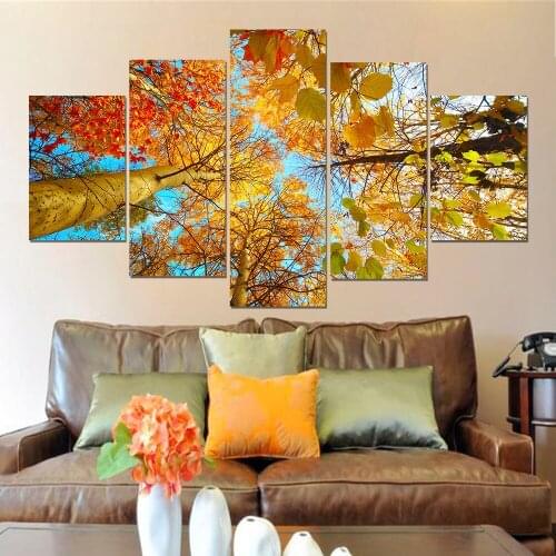 5 Pieces Canvas Painting Tree Landscape Painted on Canvas Scenery Oil Painting Wall Picture for Living Room No Framed