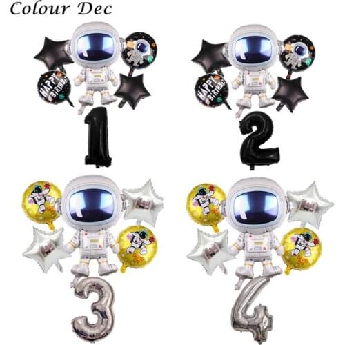 6Pcs Birthday Balloons Black Number Foil Balloons 1st Birthday Party Decorations Kids Balloons Outer Space Party Helium Balloon