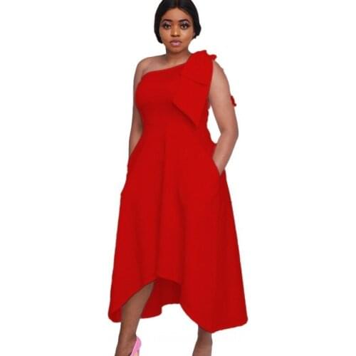 Dashiki African Dresses For Women One Shoulder Big Bow Party Event Fit High Low Dress Birthday Celebrity New Africa Clothing