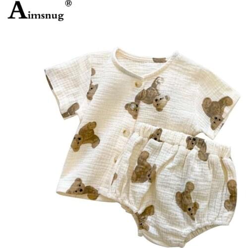 Aimsnug 2021 Kids Clothes Baby Girls Tracksuit Sets Cute Bear Print Top and Shorts Children Sweet Cotton two piece outfits