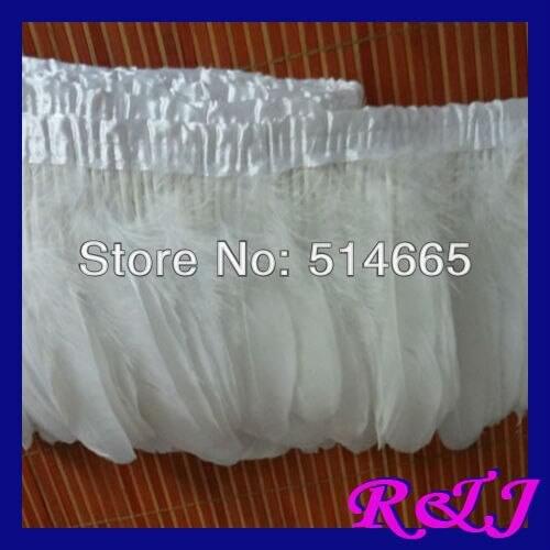 Free Shipping 20yards White swan goose feather trim/trimming/ fringe feather ribbon geese feather strung