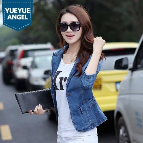 Brand Long Sleeve Denim Coat Women Short Slim Single Button Stretch Jeans Jackets Spring Elegant Office Work Jaqueta Feminina