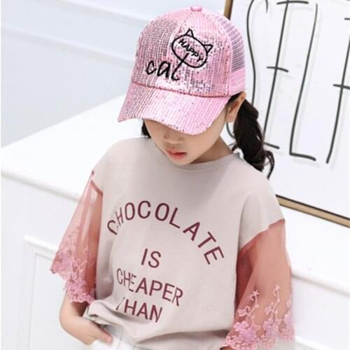 Childrens baseball net caps summer new cat sun hats fashion trend sequin baseball cap boys and girls universal sun hat