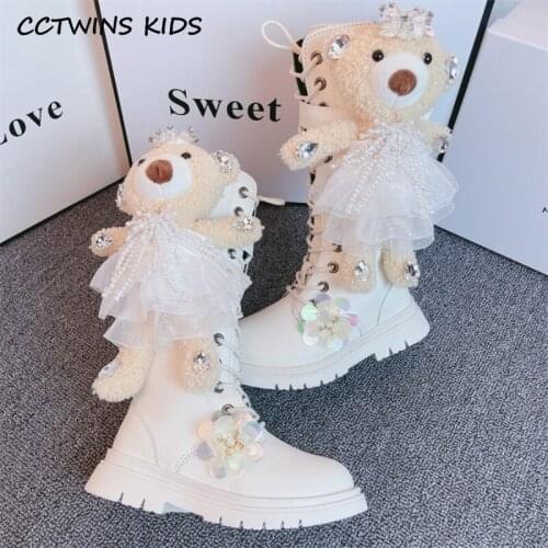 Kids Boots 2021 Autumn Winter For Girls Knee High Boots Fashion Cute Cartoon Bearl Chelsea Children Shoes Thick Sole Platform