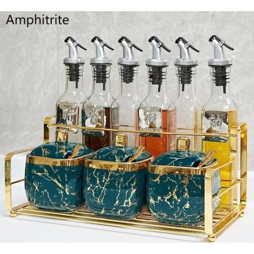 Casa Salt Shaker Storage Spice Container Box Combination Kitchen Utensils Rack Ceramic Spice Bottle Transparent Glass