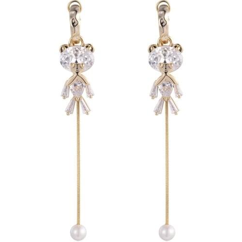 Dorado Fashion Cute Zircon Cartoon Character Drop Dangle Earrings For Women Exquisite Simulated Pearl Pendant Earring Jewelry