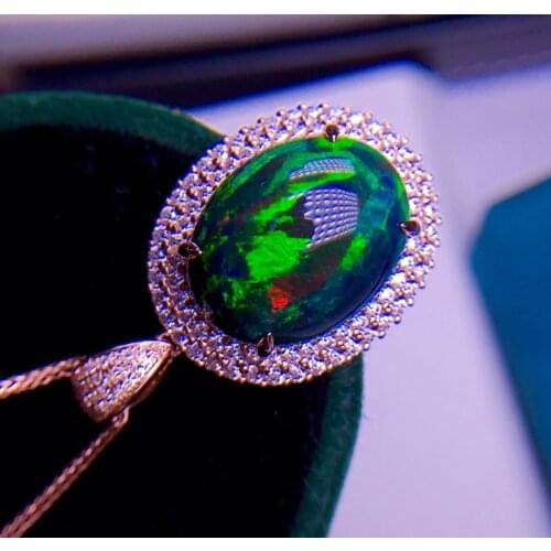 E520 Fine Jewelry Real 18K Gold AU750 G18K Natural Black Opal Pendant 13.2ct Gold Diamond Pendant Gemstone Necklaces for Women