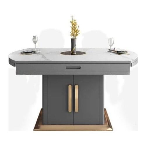 Functional dining table with electromagnetic oven telescopic round dining table folding household rock plate dining table