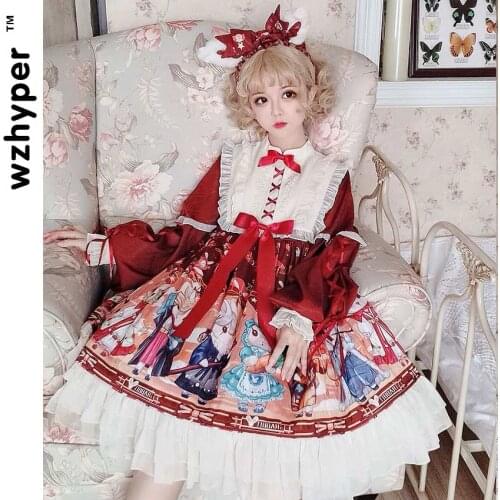 Lolita Gothic Cosplay Dress Japanese Soft Sister Retro Ruffled Cute Bow Neck Lace Lantern Sleeve Collar Long Sleeve Dresses