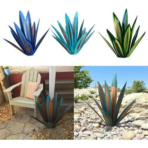 Simulation Art Agave Plant Ornaments DIY Rustic Metal Sculpture for Outdoor Patio Yard Garden Decoration Stakes Lawn Statue Home