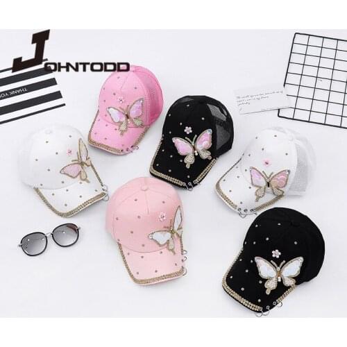 2021 Summer Women Hat Mesh Baseball Caps Snapback Pearl Cute Butterfly Embroidery for Ladies Outdoor Travel Sunhats Adjustable