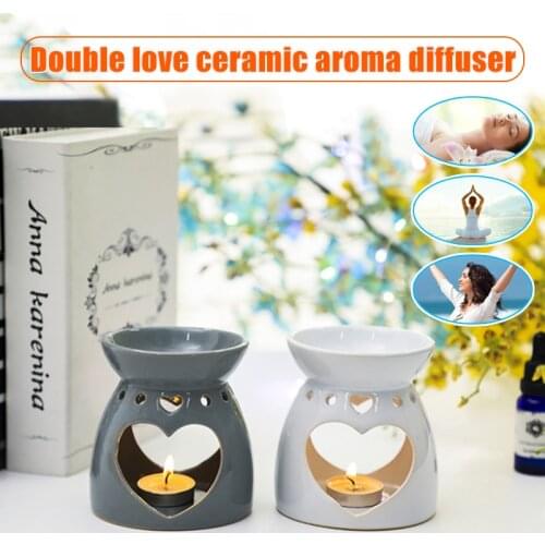 Double love Shape Ceramic Essential Oil Lamp Aromatherapy Oil Burners Candle Fragrance Vaporizer Home Decor incienso quemador